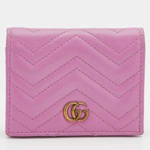 Gucci Pink Matelassé Leather GG Marmont Card Case