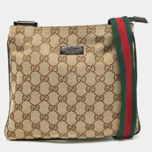 مملوكة مسبقًا Gucci Beige GG Canvas And Leather Web Messenger Bag