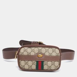 Pre Owned Gucci Beige/Brown GG Supreme Coated Canvas and Leather Ophidia Belt Bag
