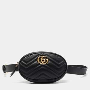 مملوكة مسبقًا Gucci Black Quilted Leather GG Marmont Belt Bag