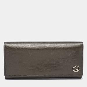 Gucci Dark Grey Leather GG Marmont Long Bifold Wallet
