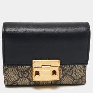 مملوكة مسبقًا Gucci Beige/Black GG Supreme Canvas and Leather Padlock Continental Wallet
