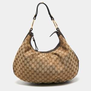 Pre Owned Gucci Beige/Brown GG Canvas and Leather Medium Interlocking G Hobo