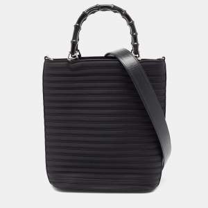 Gucci Black Nylon and Patent Leather Bamboo Tote