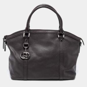 Gucci Dark Brown Leather GG Charm Dome Satchel