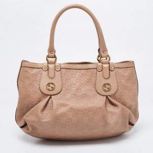 Pre Owned Gucci Beige Guccissima Leather Scarlett Stud Interlocking G Hobo