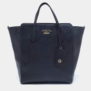 Pre Owned Gucci Black Leather Medium Swing Tote