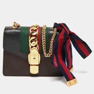 Pre Owned Gucci Black Leather Mini Sylvie Chain Shoulder Bag
