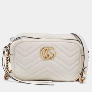 Gucci Cream Matelasse Leather Mini GG Marmont Camera Bag