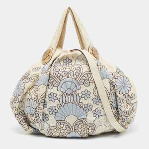 مملوكة مسبقًا Gucci Cream Floral Embroidered Python And Leather Large Hysteria Hobo