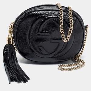 Pre Owned Gucci Black Patent Leather Mini Soho Chain Shoulder Bag