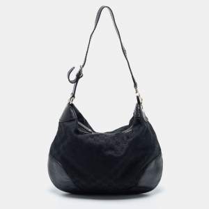 Pre Owned Gucci Black GG Canvas And Leather Charlotte Hobo