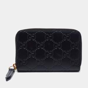 Gucci Black Guccissima Leather Zip Around Card Case