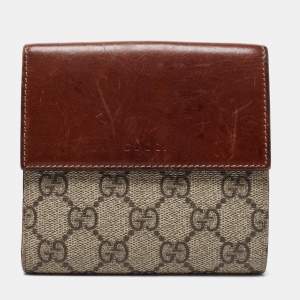 Gucci Brown/Beige GG Supreme Canvas and Leather French Wallet