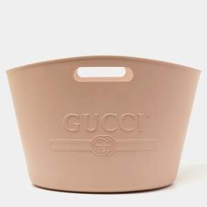 Pre Owned Gucci Beige Rubber Oversized Logo Tote   