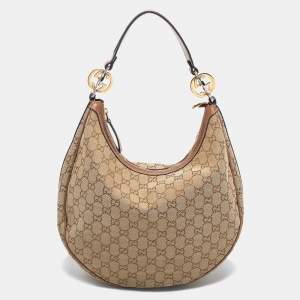 Pre Owned Gucci Beige/Brown GG Canvas And Leather GG Twins Medium Hobo