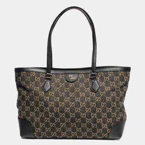 Pre Owned Gucci Black GG Coated Canvas Leather Medium Ophidia Tote Bag 