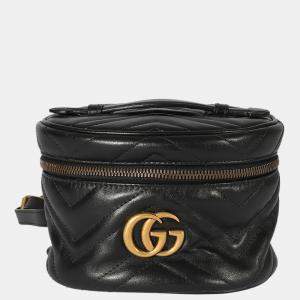 Gucci Black Matelasse Calfskin Leather GG Marmont Round Backpack