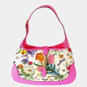 Gucci Pink Floral Canvas/Leather Medium Jackie Bag