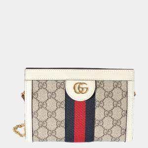 Gucci White Leather GG Supreme Ophidia Mini Shoulder Bag