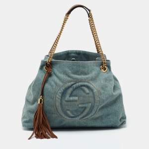 Pre Owned Gucci Blue Denim Medium Soho Tote