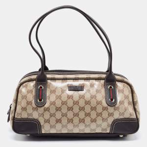 Gucci Beige/Brown GG Crystal Canvas and Leather Princy Satchel