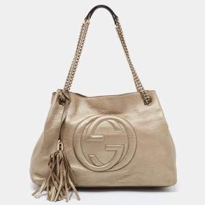 Pre Owned Gucci Gold Leather Medium Soho Chain Shoulder Bag