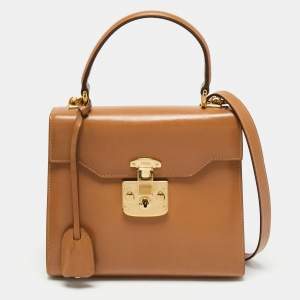 Pre Owned Gucci Brown Leather Vintage Kelly Rare Lady Lock Top Handle Bag