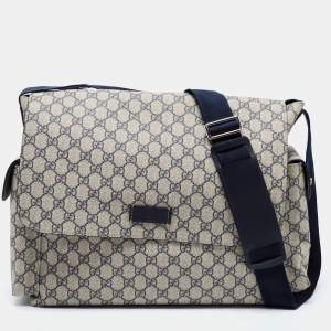 Pre Owned Gucci Beige/Navy Blue GG Supreme Canvas Diaper Messenger Bag