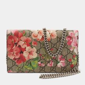 Gucci Multicolor GG Blooms Supreme Coated Canvas and Leather Wallet On Chain 