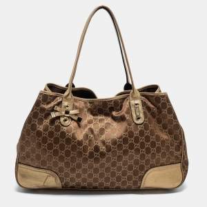 Pre Owned Gucci Brown/Gold GG Canvas And Leather Princy Tote