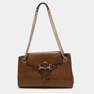 Gucci Brown Leather Large Emily Chain Shoulder Bag