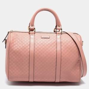 Pre Owned Gucci Dusty Pink Microguccissima Leather Medium Joy Boston Bag