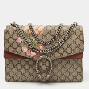 Pre Owned Gucci Beige/Maroon GG Supreme Blooms Print Canvas and Suede Medium Dionysus Shoulder Bag