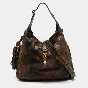 Pre Owned Gucci Brown Python Large New Jackie Hobo