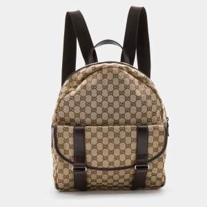 Pre Owned Gucci Beige/Brown GG Canvas and Leather Backpack