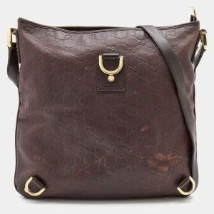 Pre Owned Gucci Dark Brown Guccissima Leather Abbey D-Ring Crossbody Bag