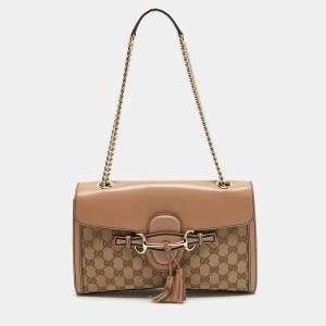 Pre Owned Gucci Beige GG Canvas and Leather Medium Emily Chain Shoulder Bag