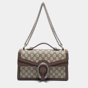 Pre Owned Gucci Beige/Brown GG Supreme Canvas and Leather Dionysus Top Handle Bag