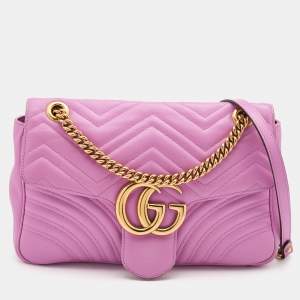 Gucci Pink Matelasse Leather Medium GG Marmont Shoulder Bag
