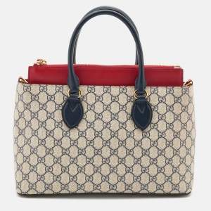 Gucci Multicolor GG Supreme Monogram and Leather Small Tuscany Top Zip Tote