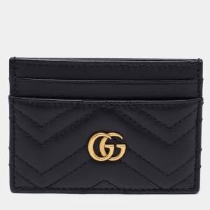 Gucci Black Matelassé Leather GG Marmont Card Holder
