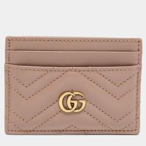 Gucci Beige Matelassé Leather GG Marmont Card Holder