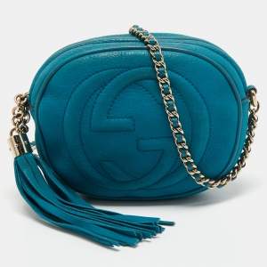Gucci Blue Leather Mini Soho Disco Chain Crossbody Bag