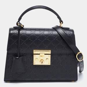 Gucci Black Guccissima Leather Small Padlock Top Handle Bag