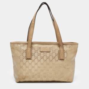 Pre Owned Gucci Gold GG Imprime Canvas Joy Tote