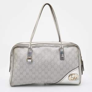 Gucci Silver GG Canvas and Leather New Britt Boston Bag