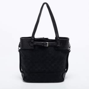 Gucci Black GG Canvas and Leather Belt Tote