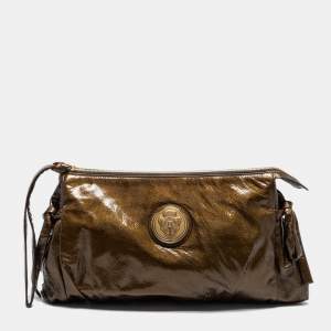 Pre Owned Gucci Metallic Green Leather Large Hysteria Clutch