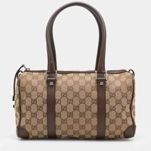 Gucci Beige/Brown GG Canvas and Leather Boston Bag